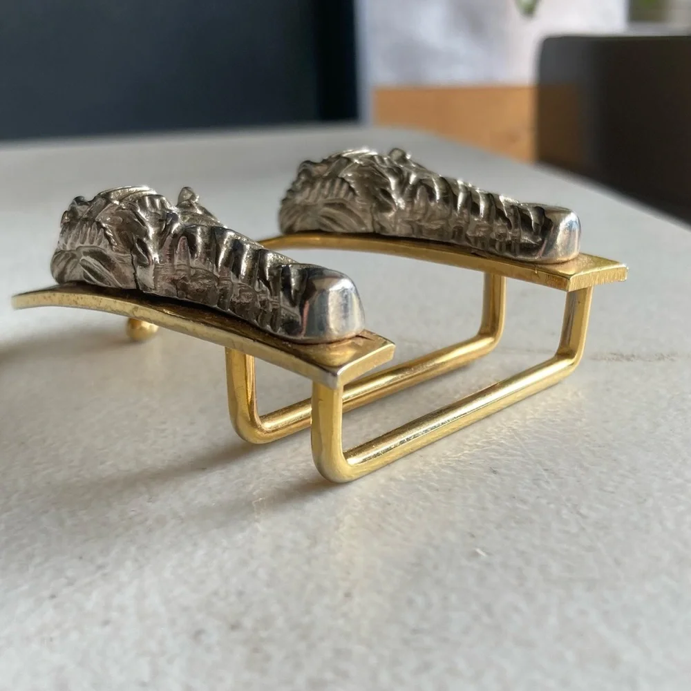Vintage Double Dragon Two-Tone Gold Silver Belt Buckle 2